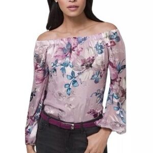 White House Black Market Floral Off-Shoulder Blouse